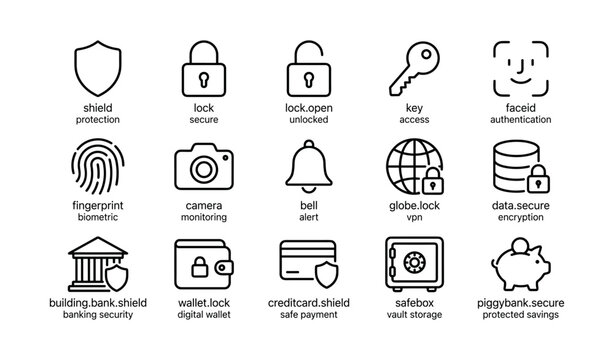 Security and banking icons showing locks and protection on white