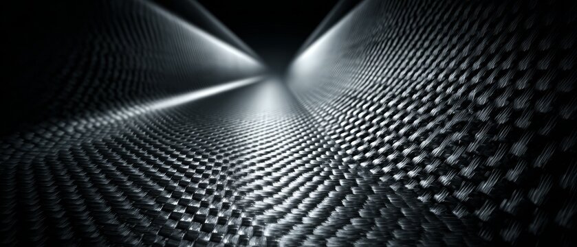 This abstract metallic background features a woven texture converging toward a bright central light, symbolizing technological advancement and digital connectivity.
