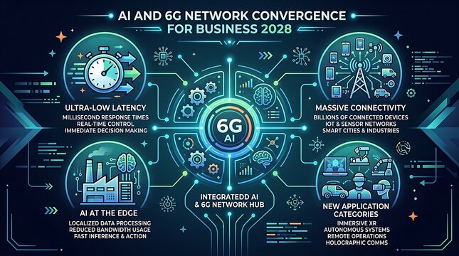 Infographic illustrating 6g and ai network convergence for business
