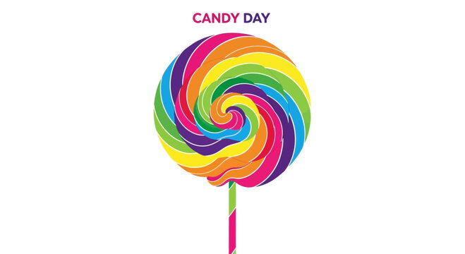 A vibrant rainbow colored spiral lollipop isolated on a white background.