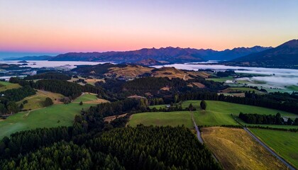 Obraz premium Evening aerial view of Southland, New Zealand 