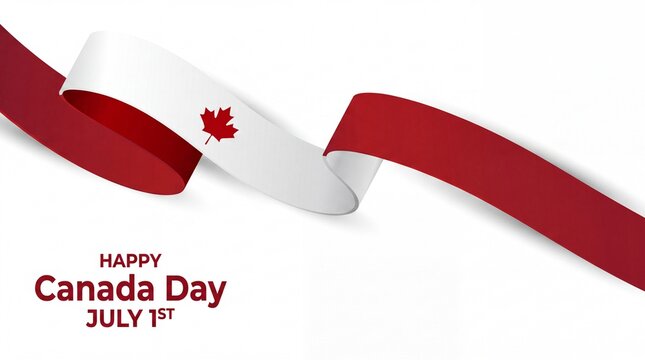 Canada Day July 1 Celebration with Flowing Red and White Ribbon Design