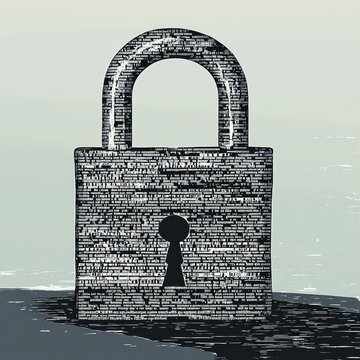 Large stone lock with arch and keyhole on textured surface