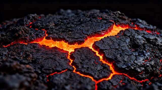 Lava flow on cracked rock surface