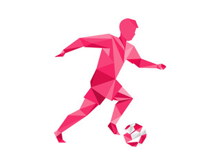 Obraz premium Abstract Low Poly Soccer Player Dribbling Ball Vector Illustration