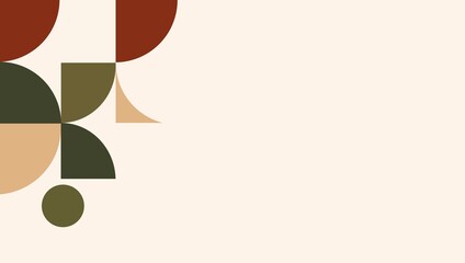 Minimalist geometric background with earth tone circles, semi-circles, and copy space. Warm abstract boho style ideal for modern corporate presentations, banners, and web design. © Jerirahman