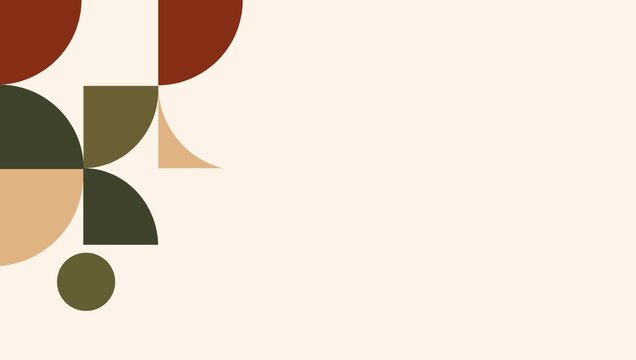 Minimalist geometric background with earth tone circles, semi-circles, and copy space. Warm abstract boho style ideal for modern corporate presentations, banners, and web design.