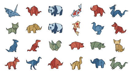 Obraz premium Set of origami animals with textured geometric paper shapes