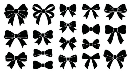 Obraz premium Set of black ribbon bow silhouettes on white background