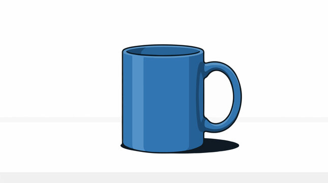 A blue mug with a handle on a plain white background