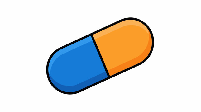 A blue and orange pill on a white background