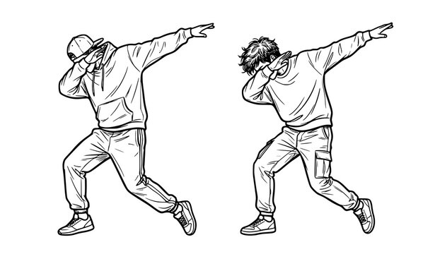 Black and White Dab Dance Couple Hand Drawn Vector Illustration