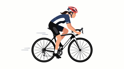Fototapeta premium Flat vector illustration of a female cyclist riding a road bike fast with exercise