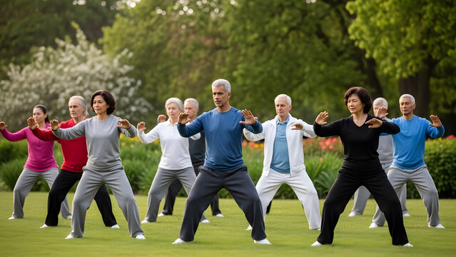 Photorealistic lifestyle image showing gentle movement, balance and inclusive wellness.