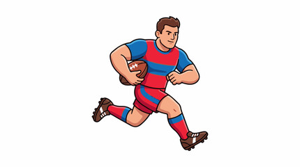 Obraz premium A cartoon illustration of a rugby player in action, running with a ball