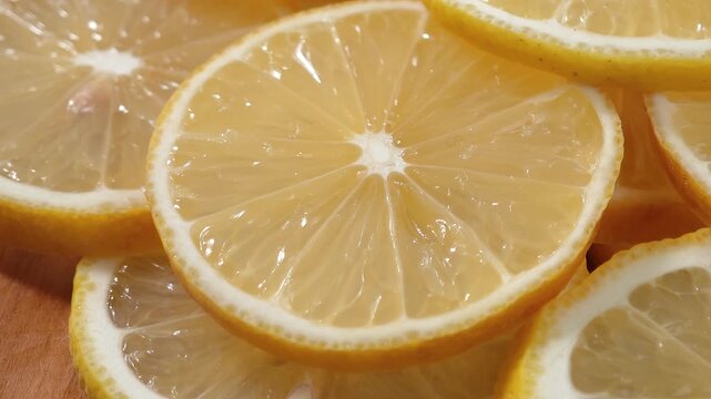 Juicy lemon slices close-up, for background, fruits