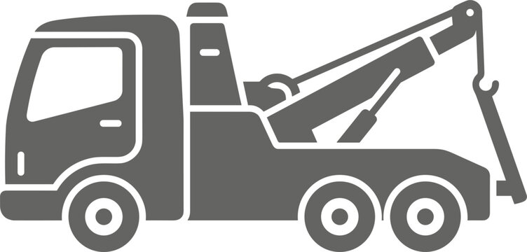 Tow Truck Silhouette Icon Vector Illustration For Vehicle Recovery Roadside Assistance Towing Service And Automotive Transport