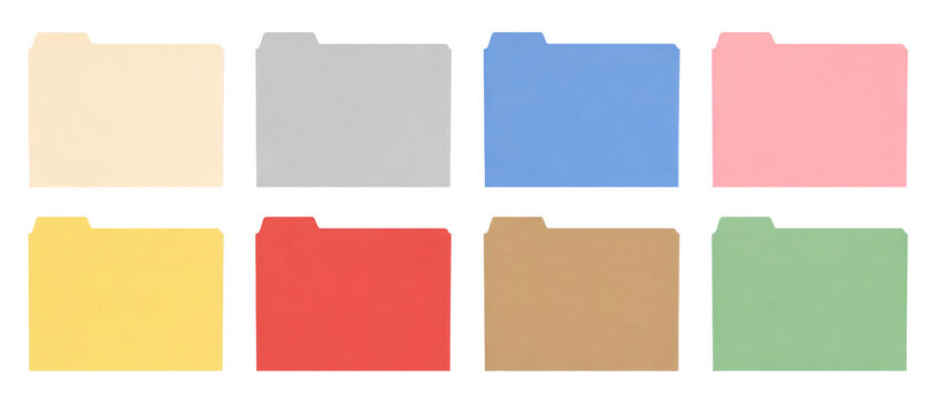 Set of file folders isolated on transparent background