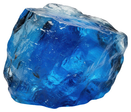 Raw blue sapphire crystal mineral gemstone cut out on transparent background