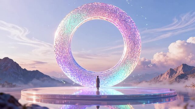 Person standing before glowing ornate ring