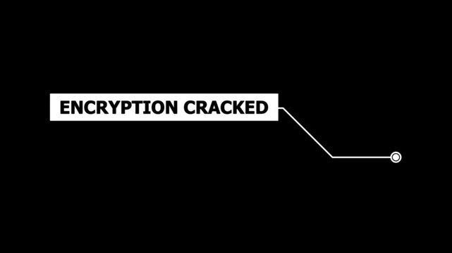 Animation of Callout, HUD UI elements on black color background. Animation of HUD elements with text "Encryption Cracked". Callout futuristic hud animation digital six pack on the black screen .