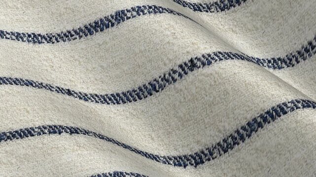 Italian Ivory White Blue Stripe Linen Wool Silk Fabric draping in soft light waves of elegant nautical pattern and premium breathable material