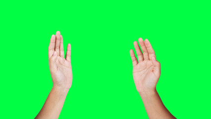 Obraz premium Hands raised on green background
