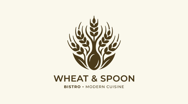 combination spoon and wheat / grain icon vector logo design 