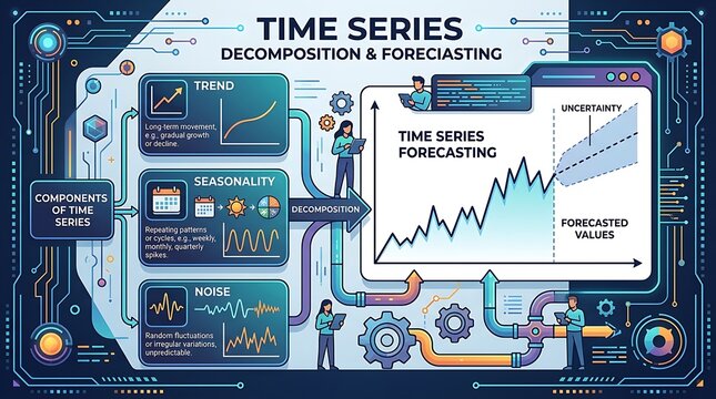 Time series forecasting and data decomposition infographic