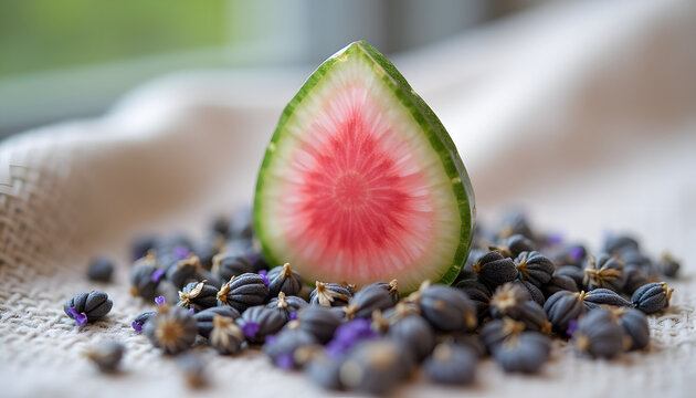 Watermelon Radish Slice and Dried Lavender Buds
