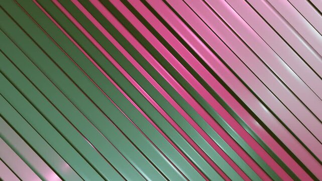 Metallic diagonal pink slats reflecting cyan light in a futuristic 3D abstract composition with glossy texture