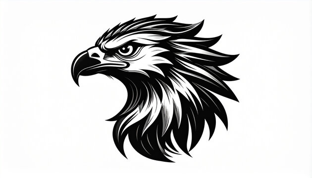 Bold black and white illustration of an eagle head isolated on white background