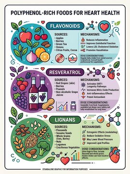 Infographic showing polyphenol rich foods for heart health benefits