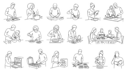 Obraz premium Cooking Kitchen Lifestyle Line Art Collection | Premium Food Preparation Vector Library