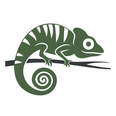 Fototapeta premium Green chameleon vector illustration on branch