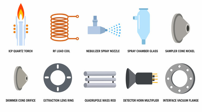 Collection of industrial and mechanical components illustration.