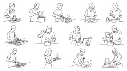 Obraz premium Large Premium Cooking Lifestyle Line Art Collection | Kitchen Food Preparation Vector Pack