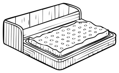 Naklejka premium Illustration of a mattress with a tufted surface inside a box spring bed frame