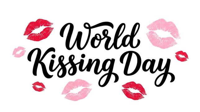 World kissing day lettering with lipstick kiss marks