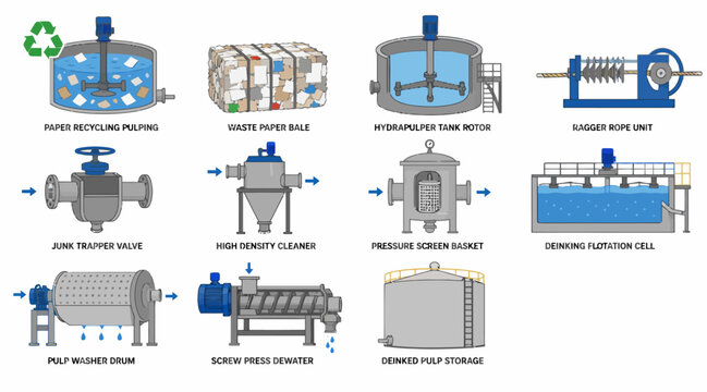 Industrial water treatment system components illustration.