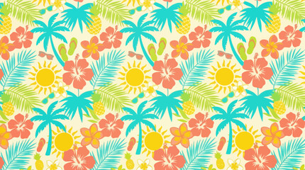 Fototapeta premium Vibrant summer sale concept illustration featuring isolated palm trees and flowers on an editable svg.