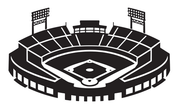 Baseball stadium silhouette, baseball arena field, sports venue, vector isolated on white