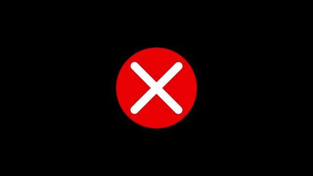 Animated wrong mark red icon appearing on black background