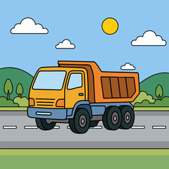 Fototapeta premium Dump Truck Transportation and Vehicles Flat Cartoon