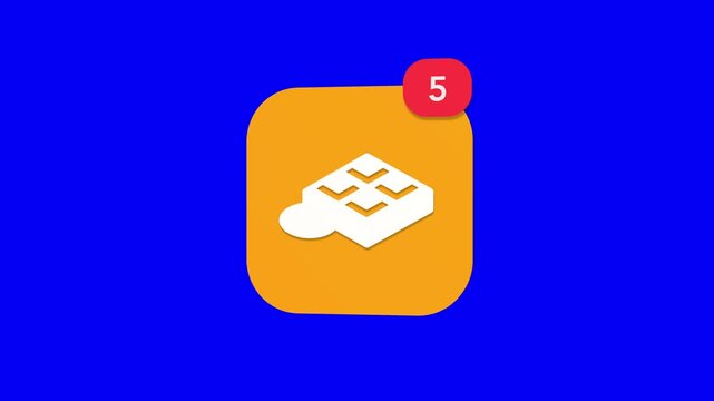 A 3D sweet chocolate bar unwrapped wrapper cocoa confectionery dessert notification icon popping up and rotating on a blue screen chroma key background with a red number counter animation.