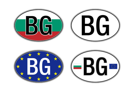 Bulgaria, oval international vehicle registration code license plate, vector illustration