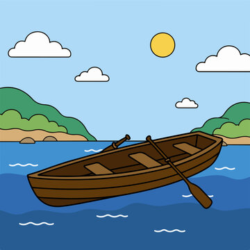 wooden boat Transportation and Vehicles Flat Cartoon