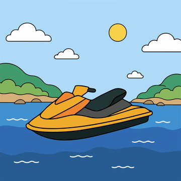 Jet Ski Transportation and Vehicles Flat Cartoon