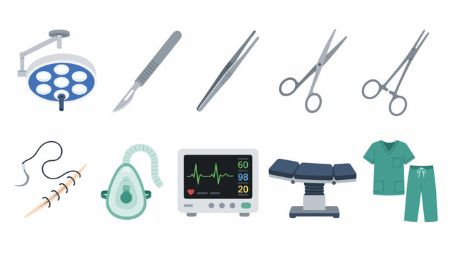 Medical equipment and surgical tools collection illustration.