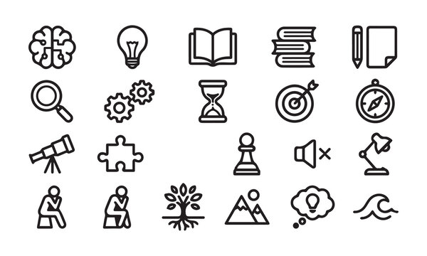 Set of simple vector line icons for business planning and productivity management.